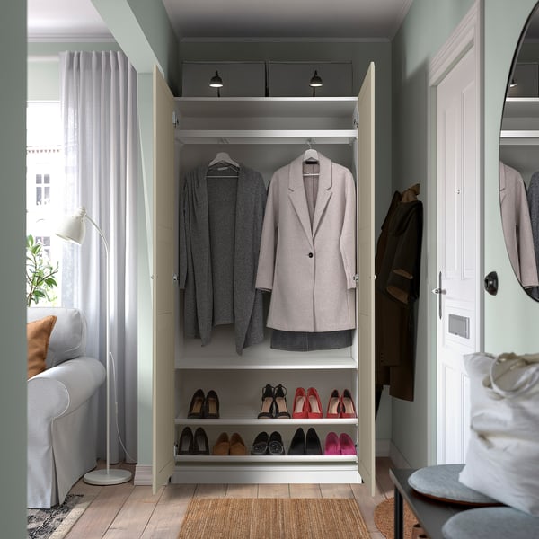 PAX / TYSSEDAL wardrobe combination, white/grey-beige, 100x38x201 cm