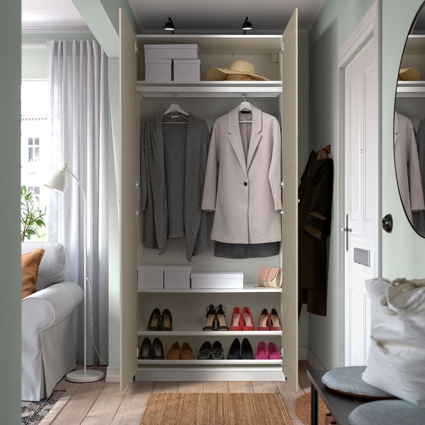 PAX / TYSSEDAL wardrobe combination, white/grey-beige, 100x38x236 cm