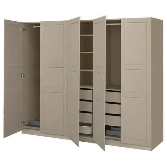 PAX / TYSSEDAL Wardrobe combination, gray-beige/grey-beige, 250x58x201 cm