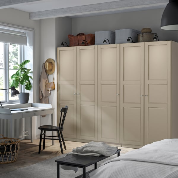 PAX / TYSSEDAL wardrobe combination, grey-beige/grey-beige, 250x58x201 cm