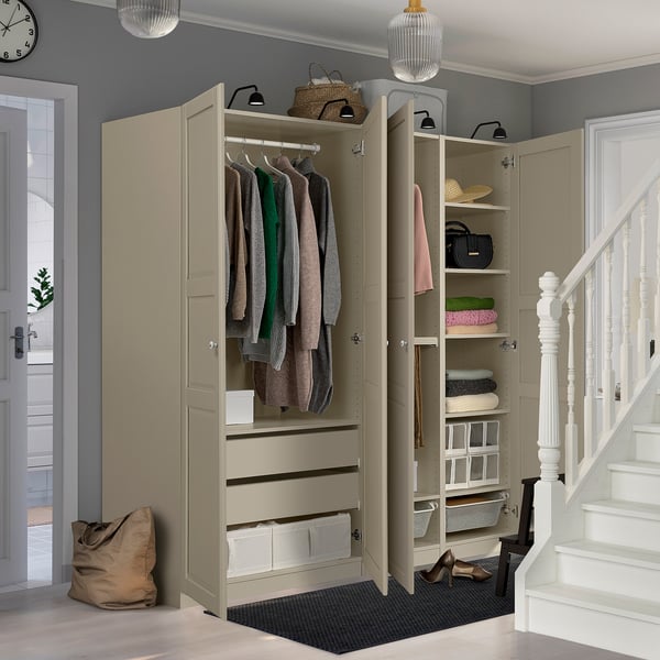 PAX / TYSSEDAL wardrobe combination, grey-beige/grey-beige, 200x60x201 cm