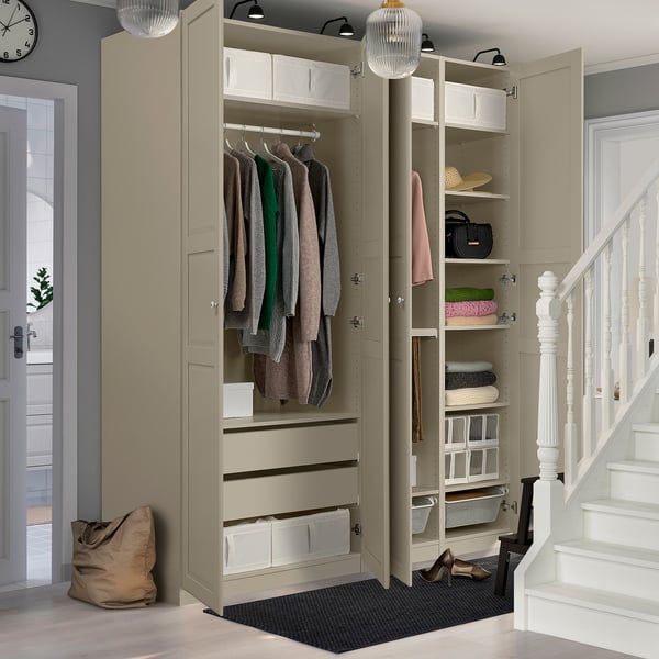 PAX / TYSSEDAL wardrobe combination, grey-beige/grey-beige, 200x60x236 cm