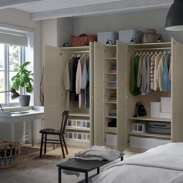 PAX / TYSSEDAL wardrobe combination, grey-beige/grey-beige, 250x60x201 cm