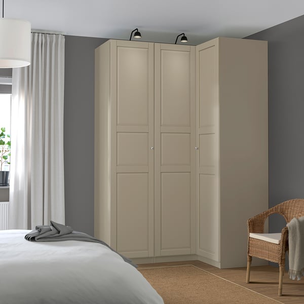 PAX / TYSSEDAL corner wardrobe, grey-beige/grey-beige, 161/111x236 cm