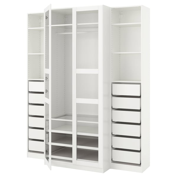 PAX / TYSSEDAL wardrobe, white/white glass, 200x60x236 cm