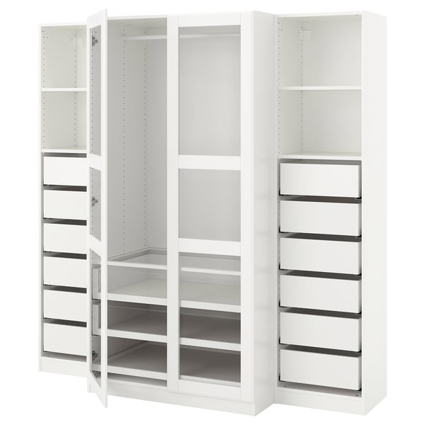 PAX / TYSSEDAL wardrobe, white/white glass, 200x60x201 cm