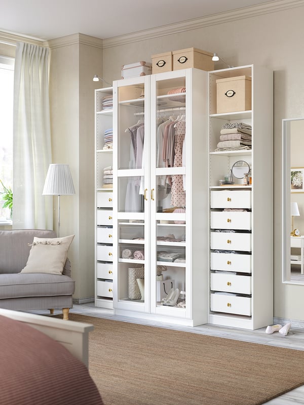 PAX / TYSSEDAL wardrobe, white/white glass, 200x60x236 cm