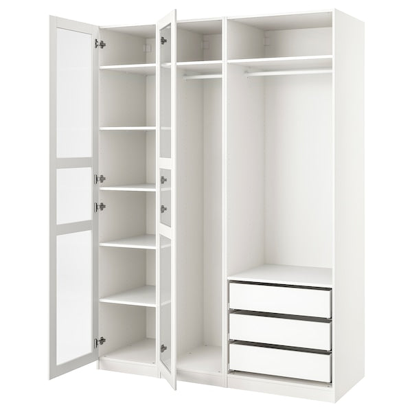 PAX / TYSSEDAL - Wardrobe, white/glass white,175x58x236 cm