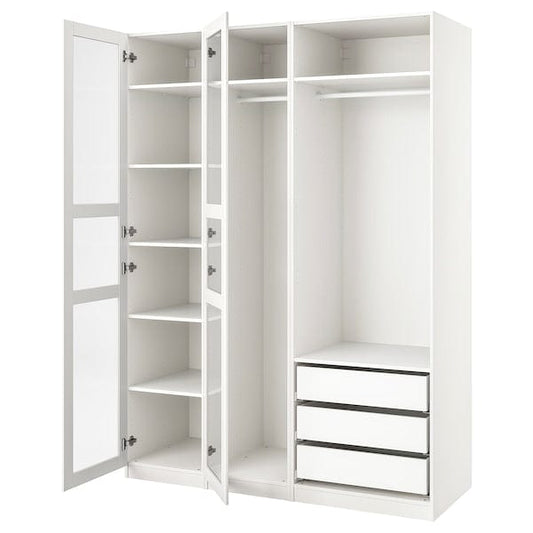 Ikea PAX / TYSSEDAL - Wardrobe, white/glass white,175x58x236 cm