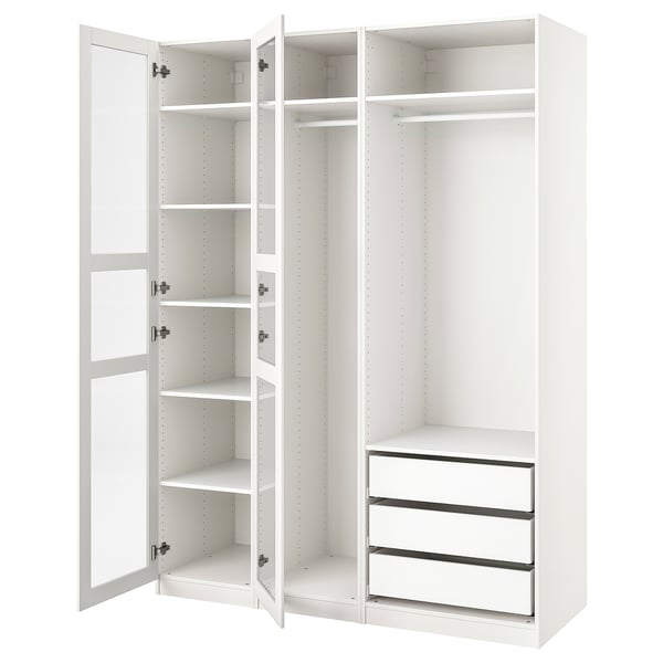 PAX / TYSSEDAL wardrobe, white/white glass, 175x60x236 cm