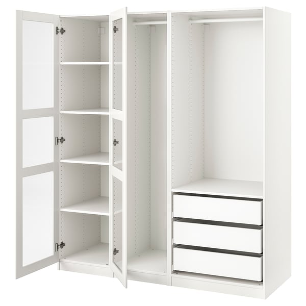 PAX / TYSSEDAL wardrobe, white/white glass, 175x60x201 cm