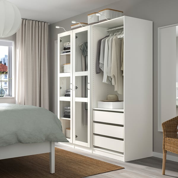 PAX / TYSSEDAL wardrobe, white/white glass, 175x60x201 cm
