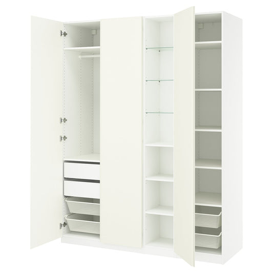 PAX / VIKANES wardrobe combination, white white/white, 185.0x236.4x60.0 cm