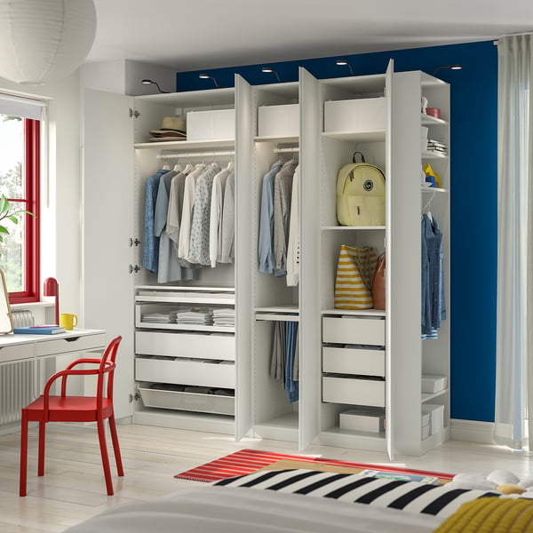 PAX / VIKANES wardrobe combination, white white/white, 220x60x236 cm