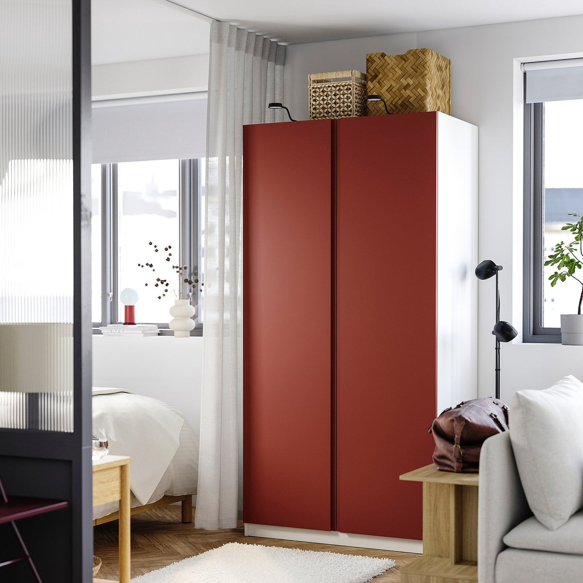 PAX / VIKANES wardrobe combination, white/red-brown, 100x60x201 cm