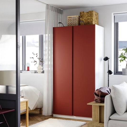 PAX / VIKANES wardrobe combination, white/red-brown, 100x60x201 cm