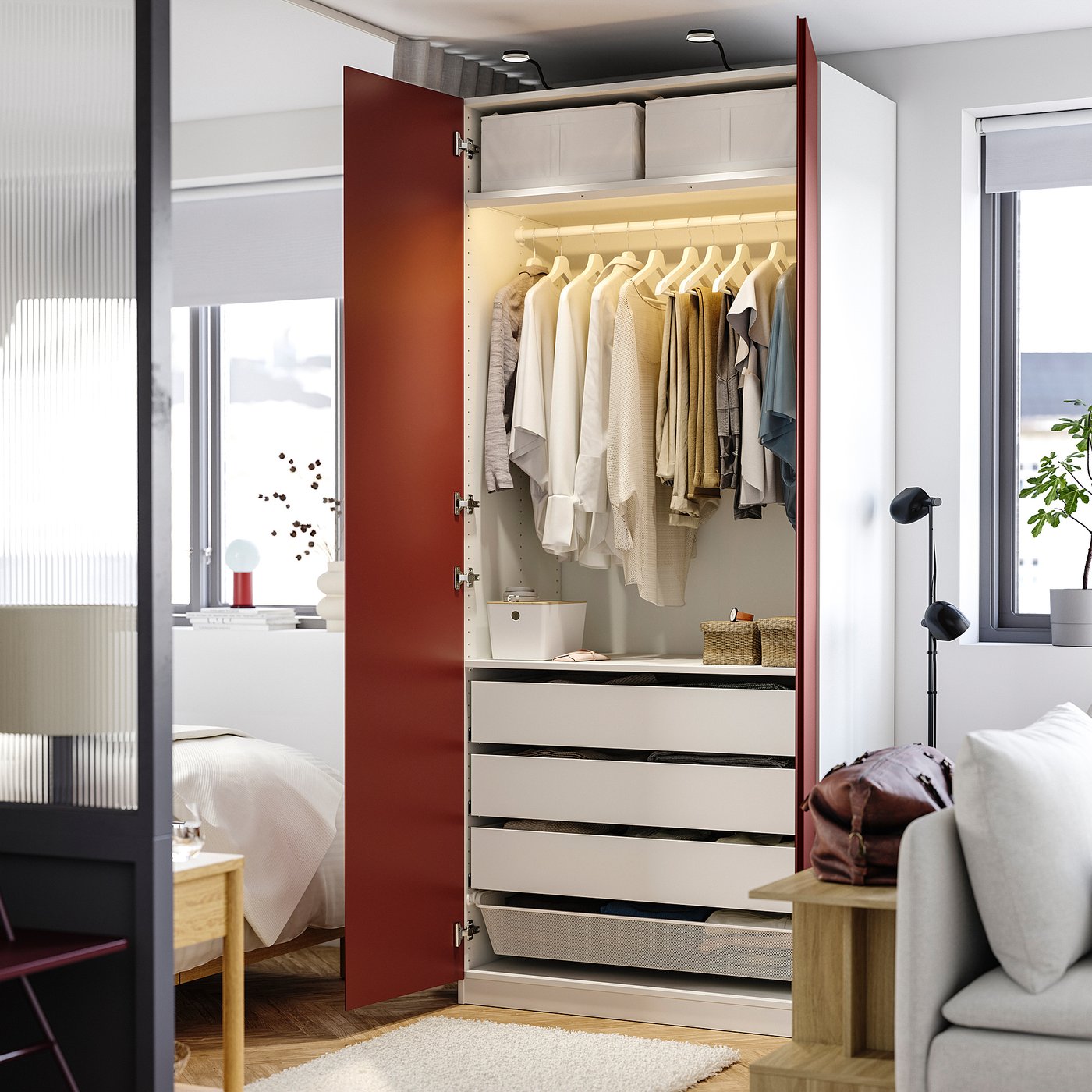 PAX / VIKANES wardrobe combination, white/red-brown, 100x60x236 cm