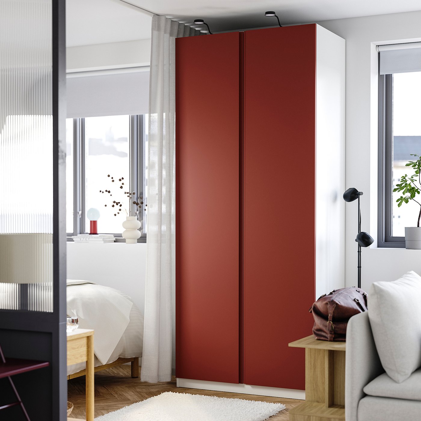PAX / VIKANES wardrobe combination, white/red-brown, 100x60x236 cm