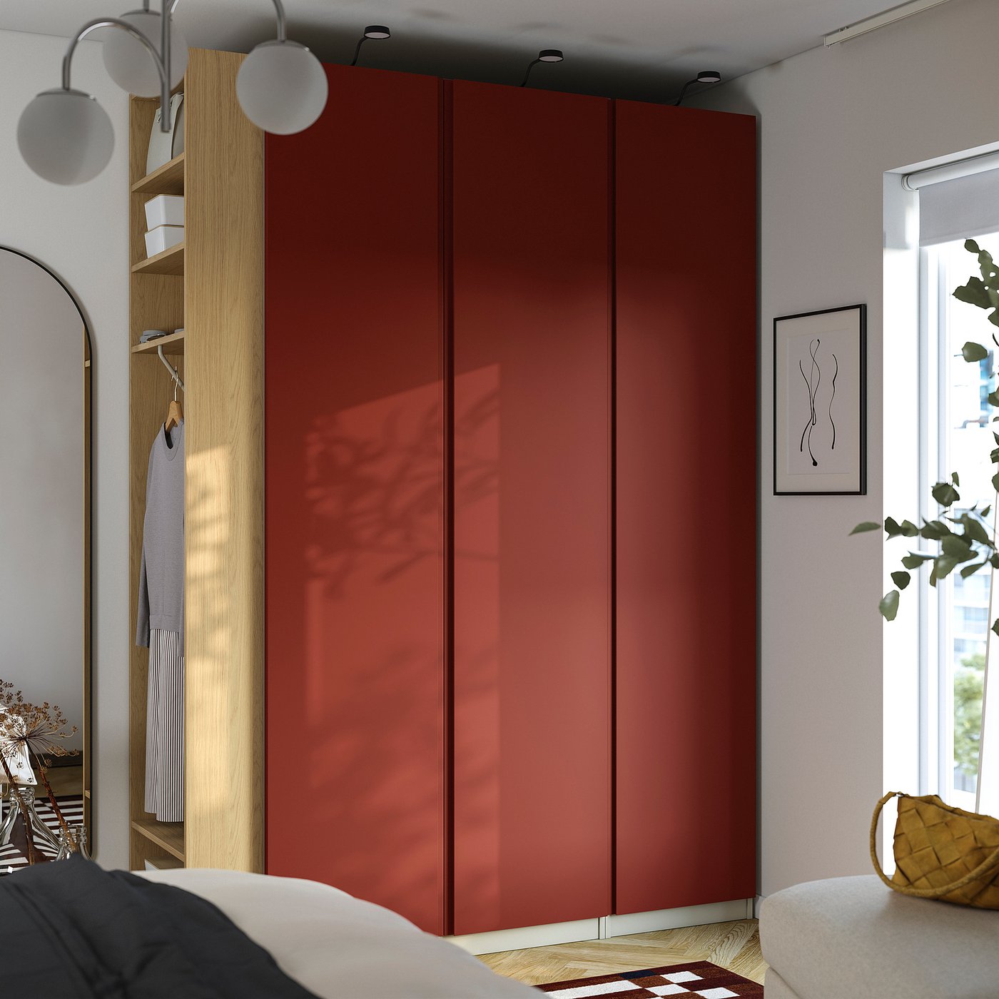 PAX / VIKANES wardrobe combination, grey-beige/red-brown, 150x60x236 cm