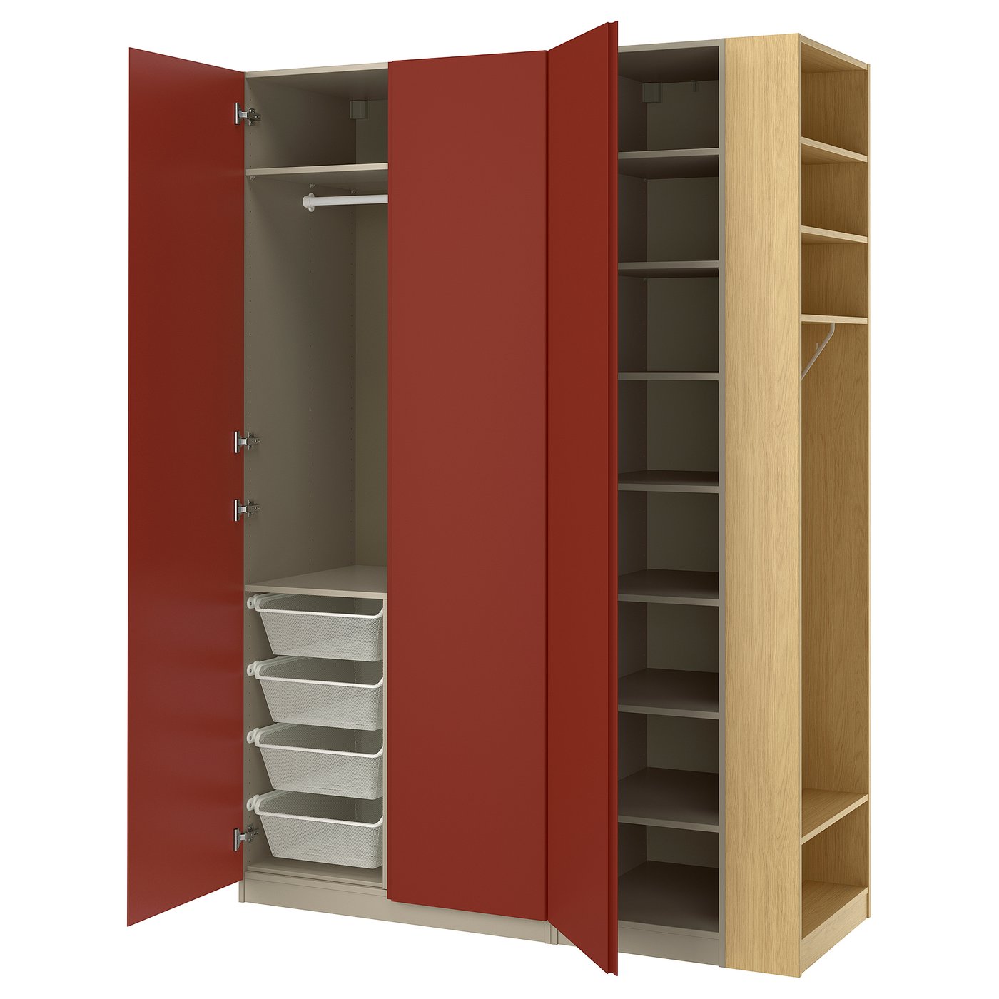 PAX / VIKANES wardrobe combination, grey-beige/red-brown, 150x60x236 cm