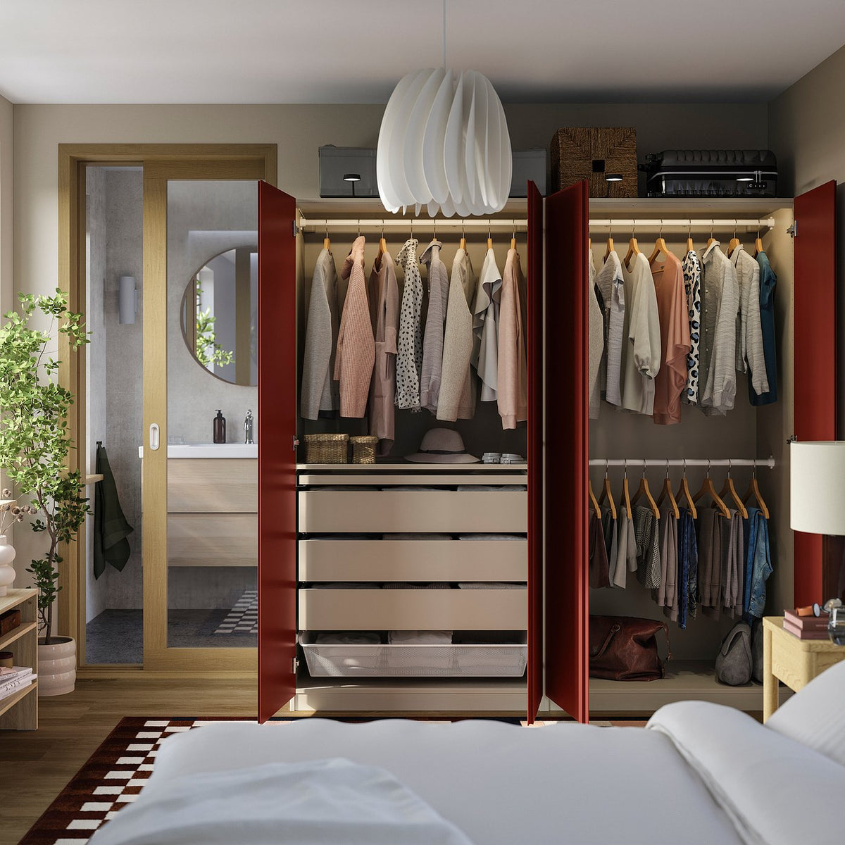 PAX / VIKANES wardrobe combination, grey/beige/red-brown, 200x60x201 cm