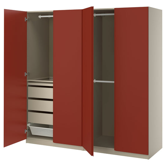 PAX / VIKANES wardrobe combination, grey/beige/red-brown, 200x60x201 cm