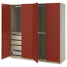 PAX / VIKANES wardrobe combination, grey/beige/red-brown, 200x60x201 cm