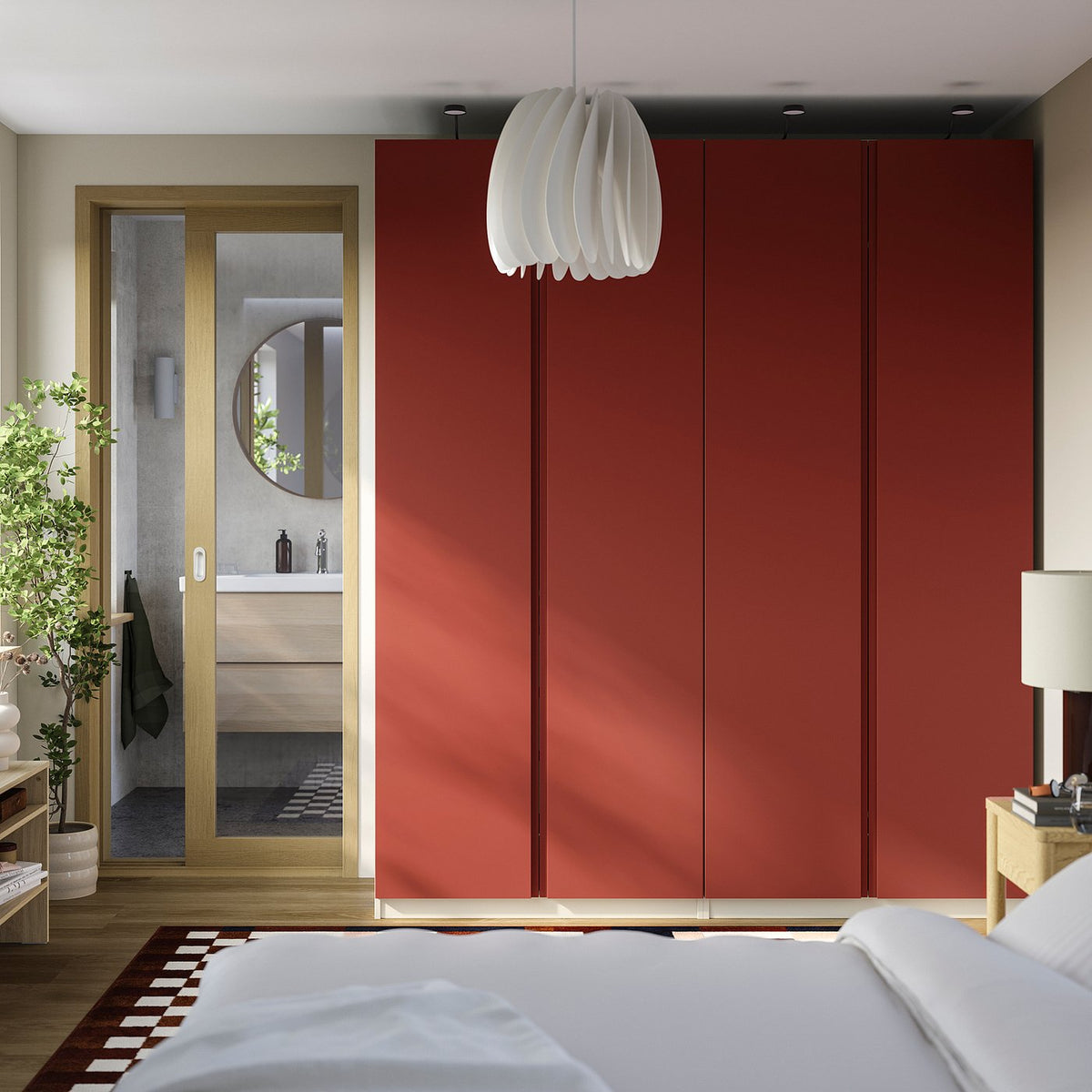 PAX / VIKANES wardrobe combination, grey/beige/red-brown, 200x60x236 cm