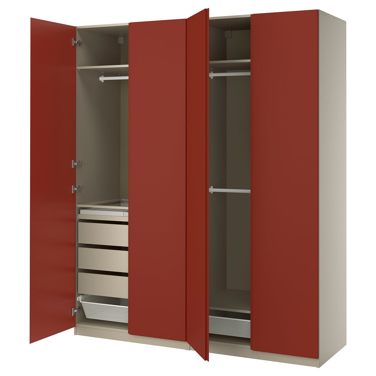 PAX / VIKANES wardrobe combination, grey/beige/red-brown, 200x60x236 cm