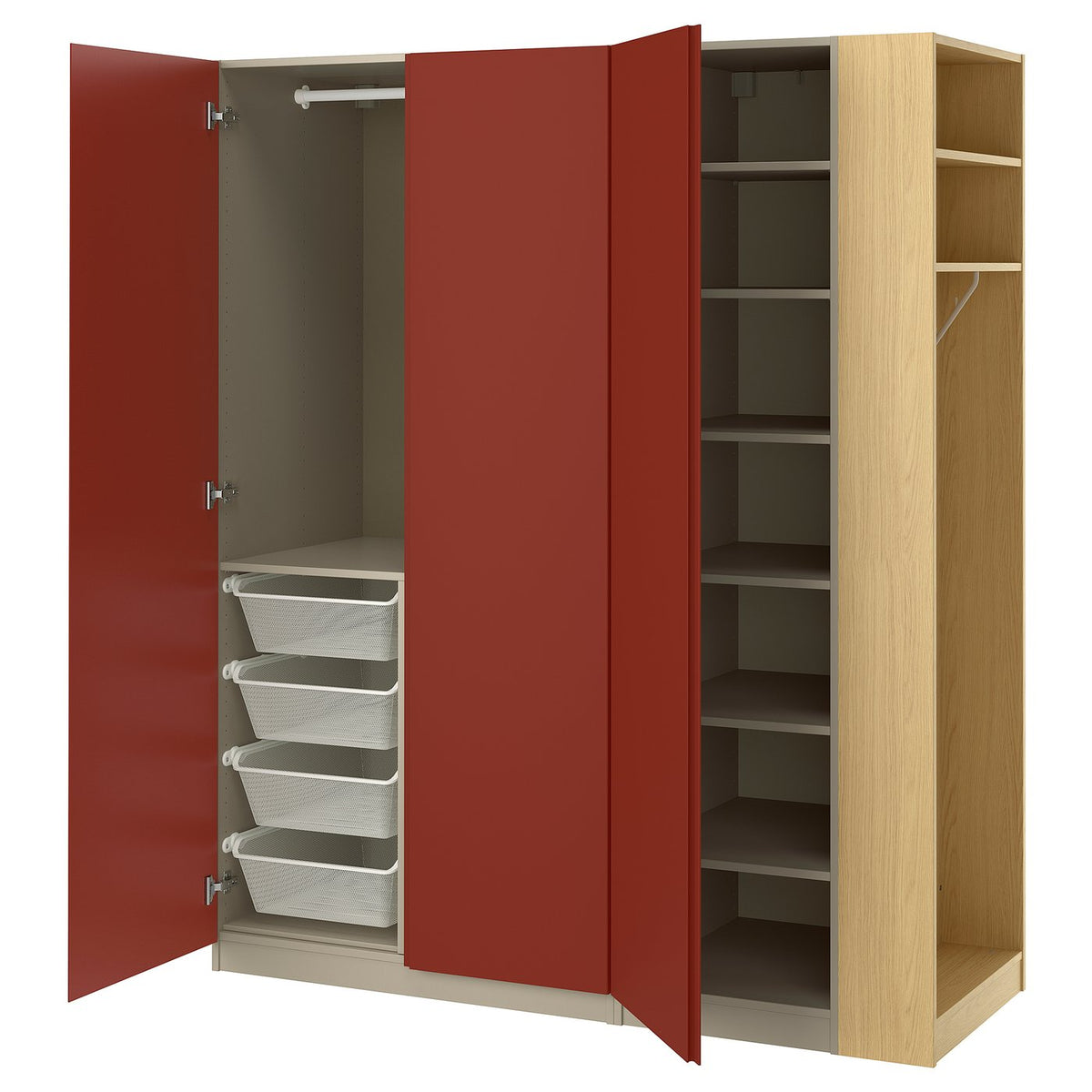 PAX / VIKANES wardrobe combination, grey-beige/red-brown, 150x60x201 cm