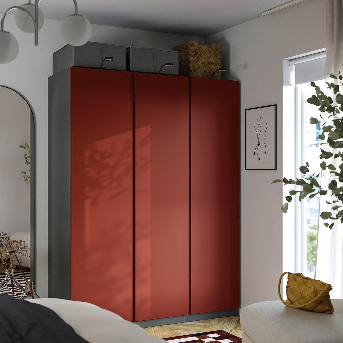 PAX / VIKANES wardrobe combination, dark grey/red-brown, 150x60x201 cm