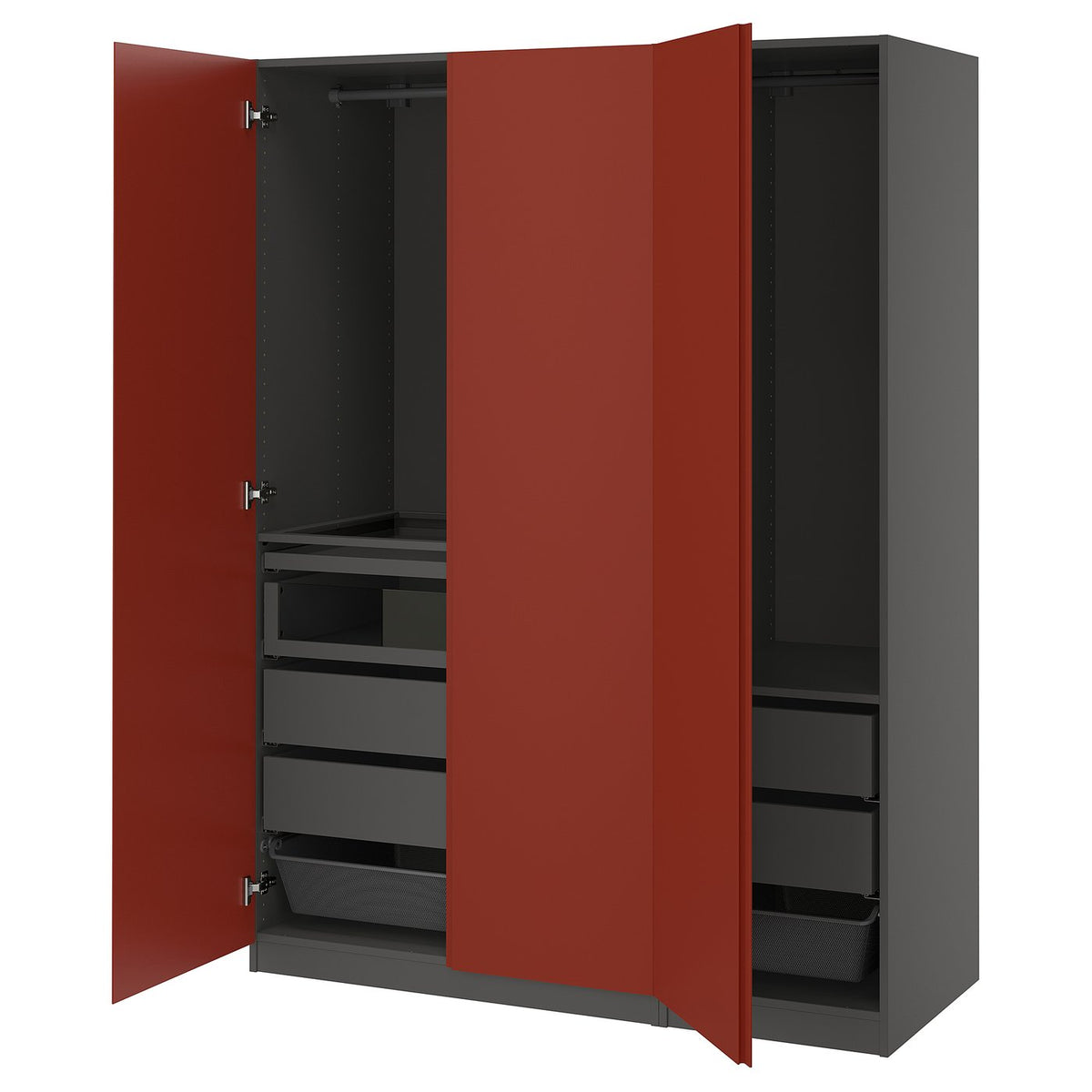 PAX / VIKANES wardrobe combination, dark grey/red-brown, 150x60x201 cm