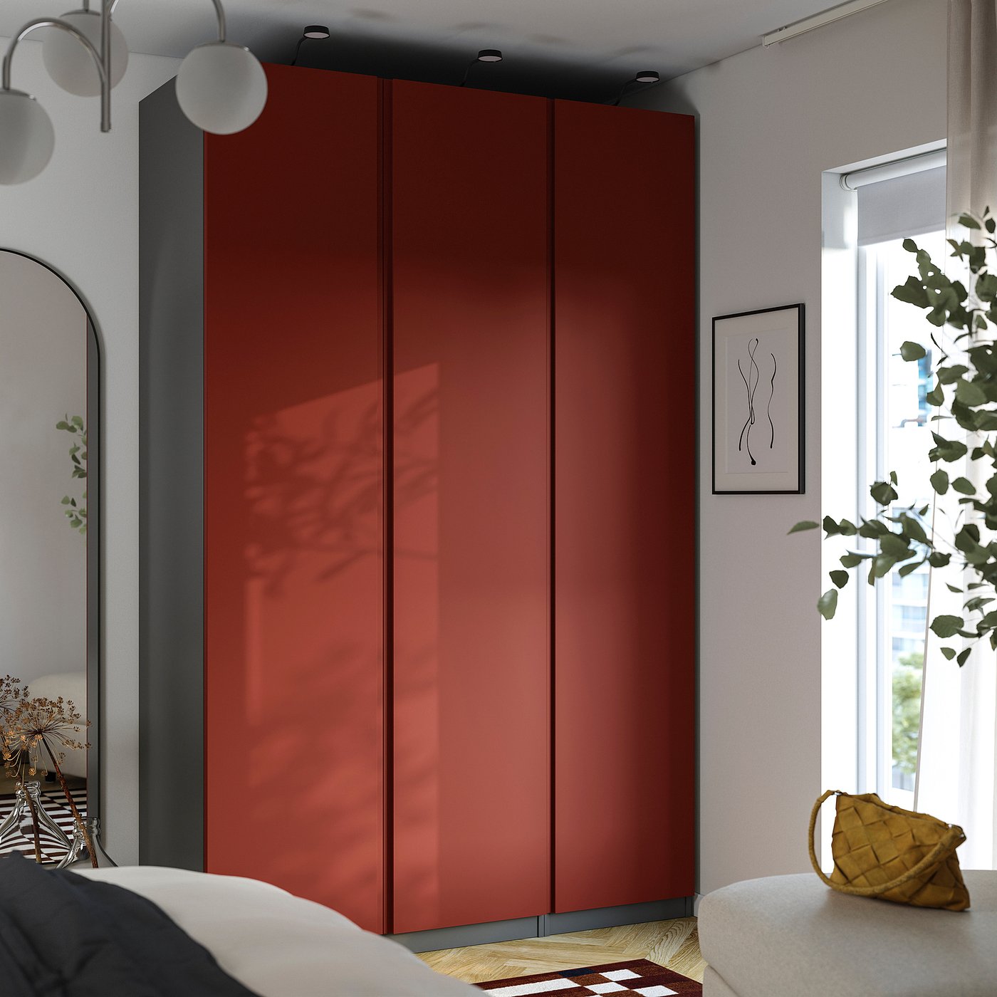PAX / VIKANES wardrobe combination, dark grey/red-brown, 150x60x236 cm