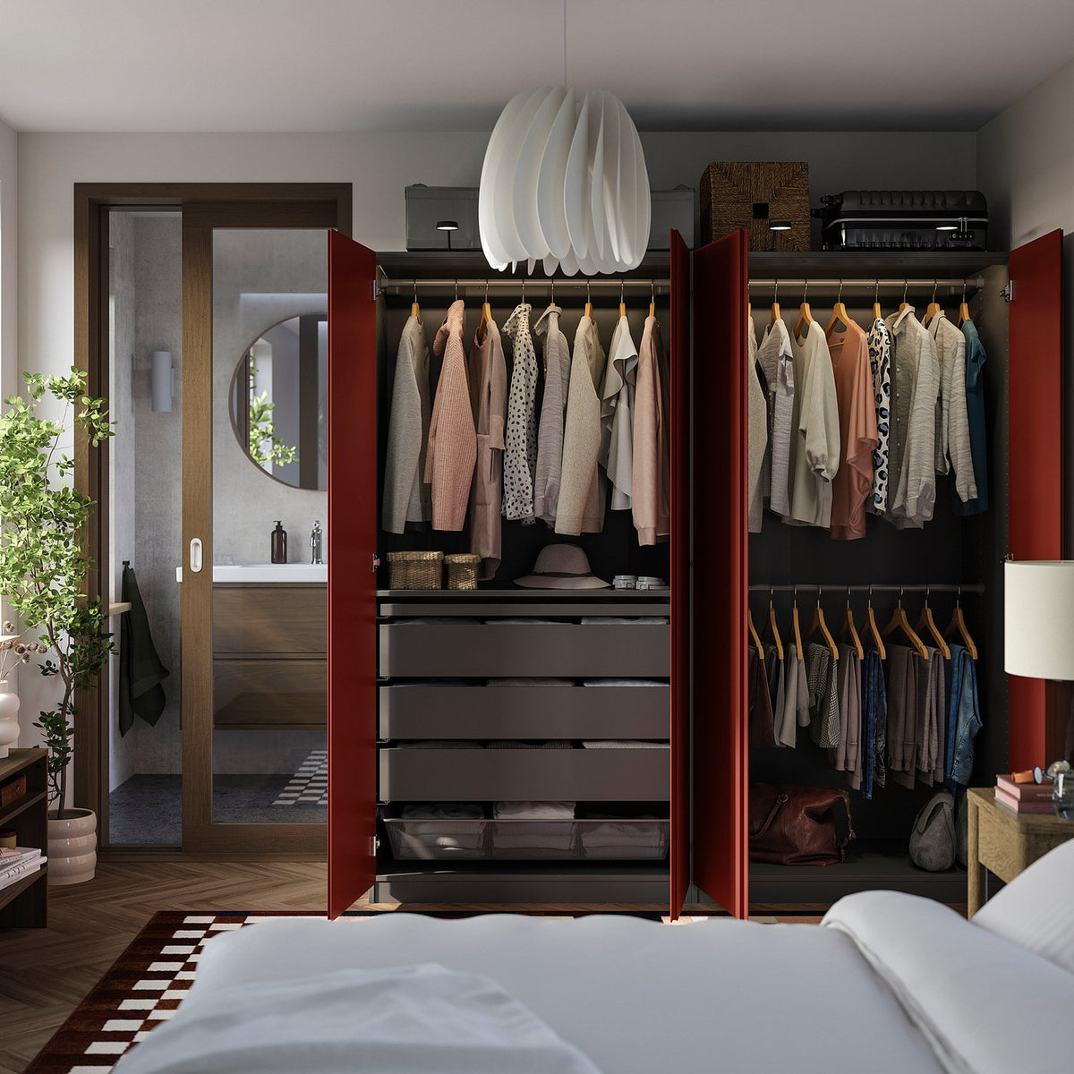 PAX / VIKANES wardrobe combination, dark grey/red-brown, 200x60x201 cm