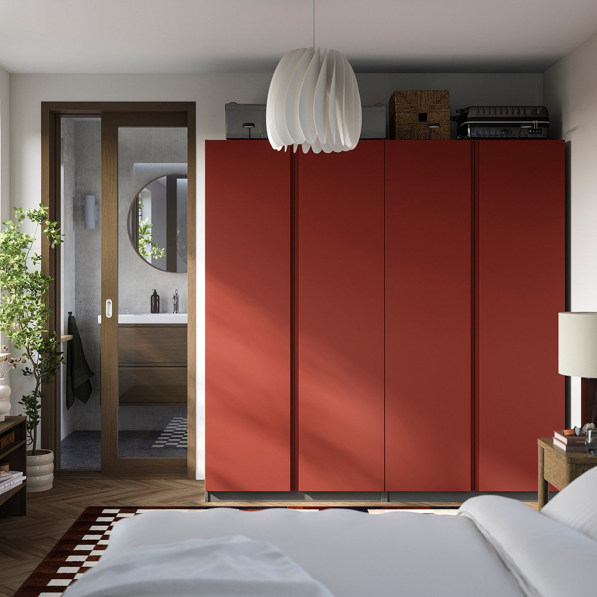 PAX / VIKANES wardrobe combination, dark grey/red-brown, 200x60x201 cm