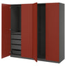 PAX / VIKANES wardrobe combination, dark grey/red-brown, 200x60x201 cm