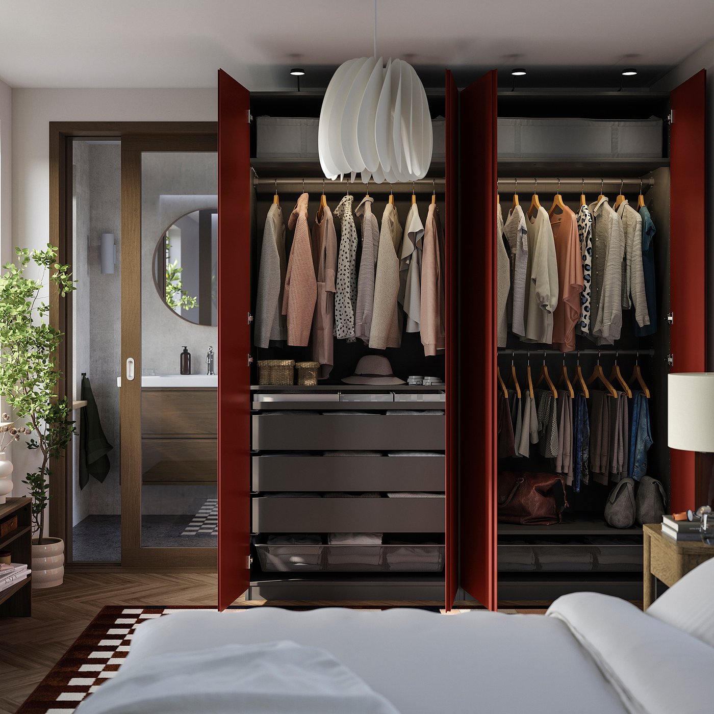 PAX / VIKANES wardrobe combination, dark grey/red-brown, 200x60x236 cm