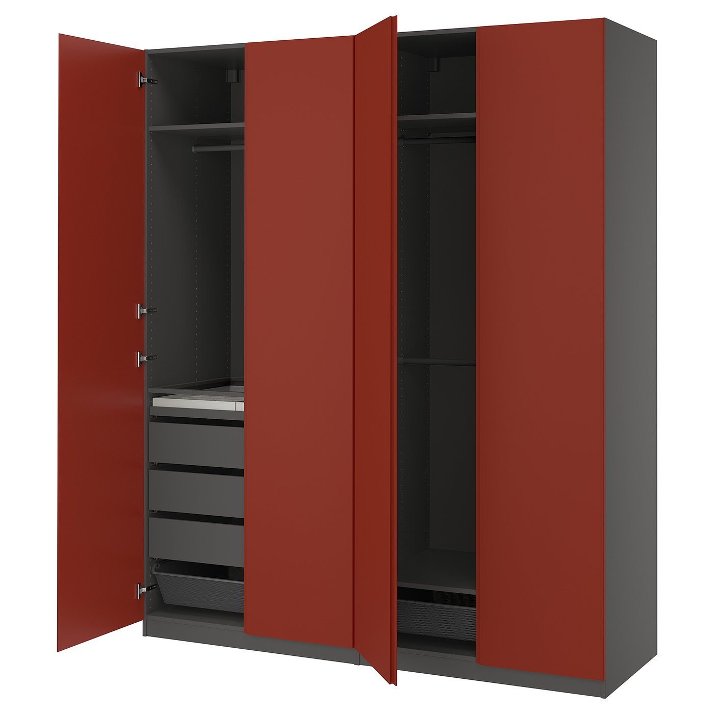 PAX / VIKANES wardrobe combination, dark grey/red-brown, 200x60x236 cm