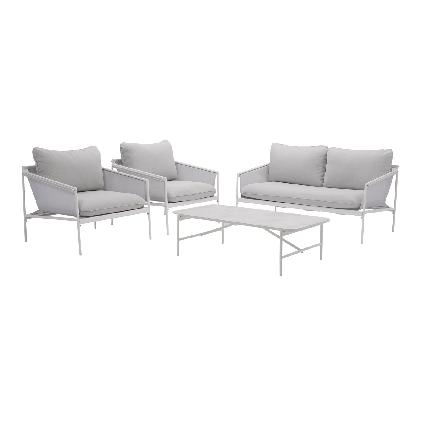 Bricocenter COFFEE SET NATERIAL SIGMA 4 SEATER WHITE STEEL WITH GLASS COFFEE TABLE TOP