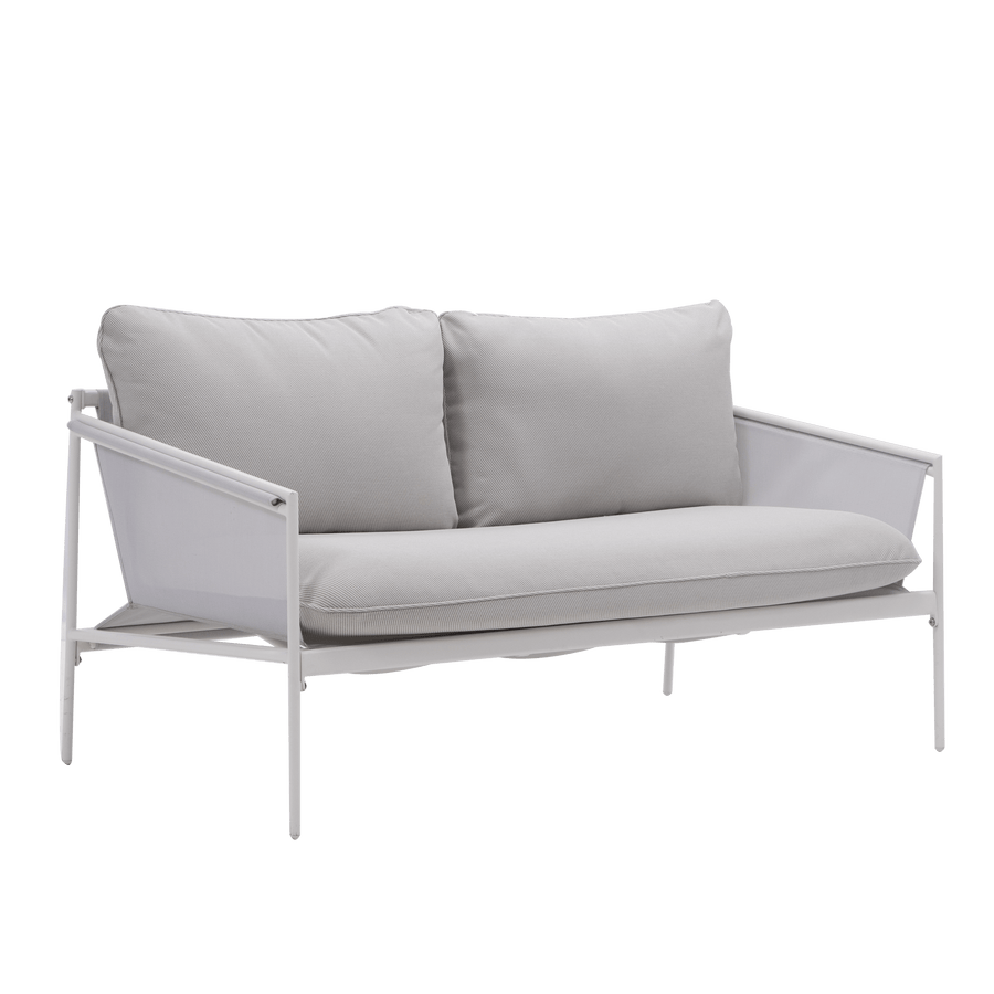 Bricocenter COFFEE SET NATERIAL SIGMA 4 SEATER WHITE STEEL WITH GLASS COFFEE TABLE TOP
