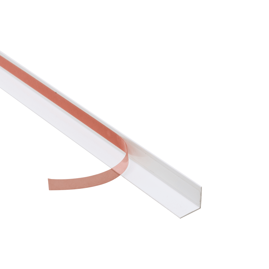 15x15x1mm matt white PVC corner profile, 1 metre, with adhesive backing