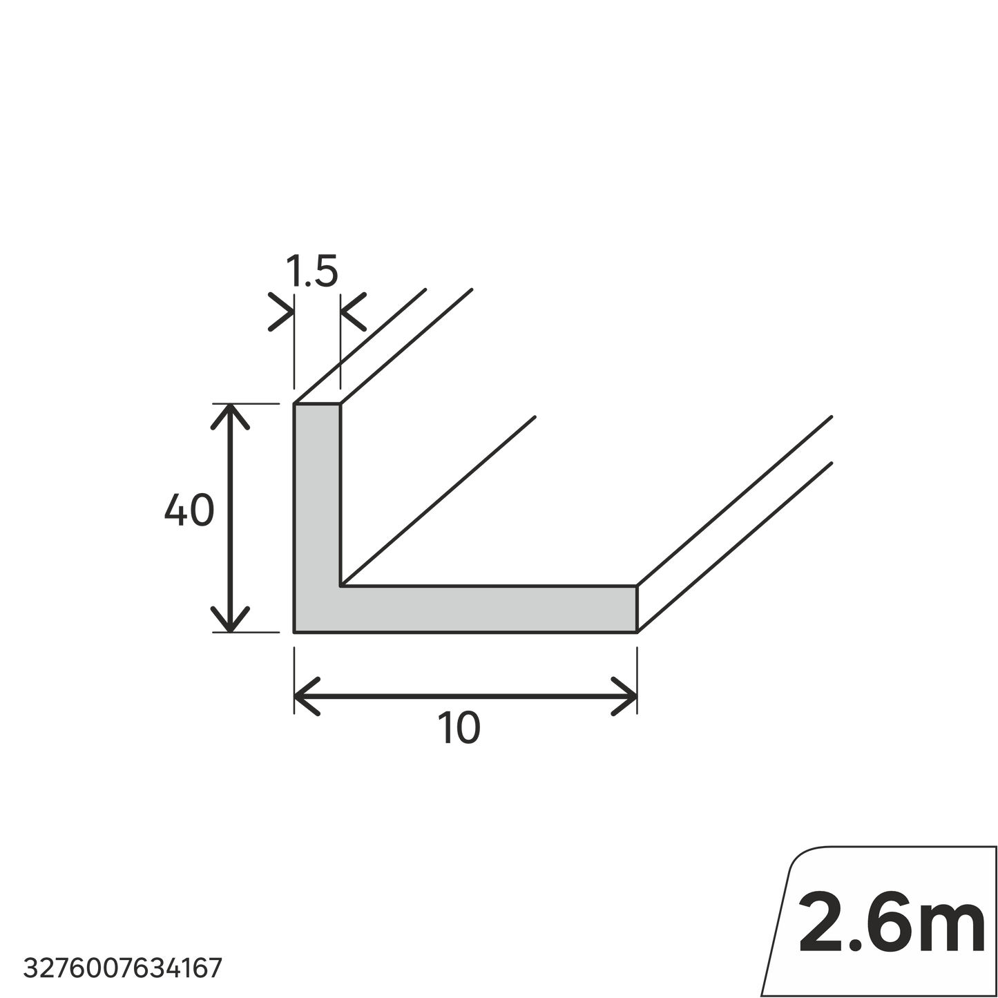 ANGOLARE PROFILE A "L" IN PVC 40X10X1,5MMMM 2,6M BIANCO OPACO