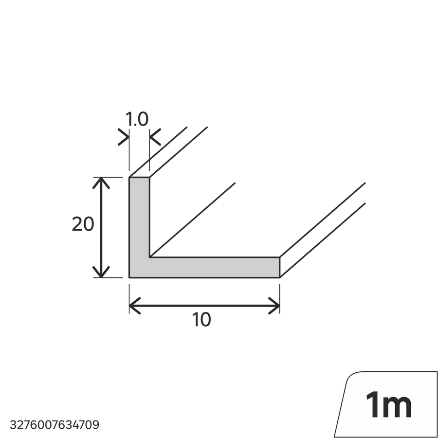 Matt black PVC L-shaped corner profile, 20x10x1mm