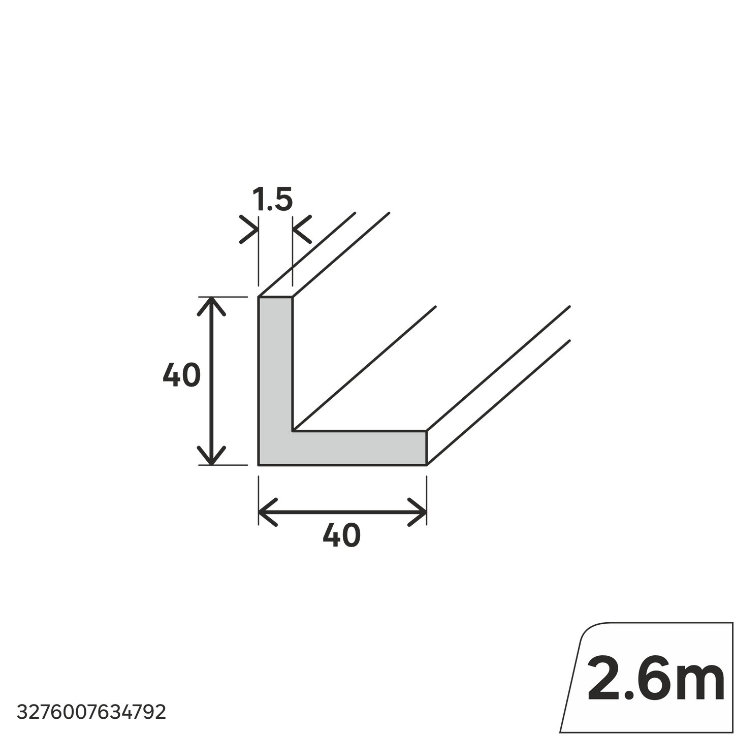 ANGOLARE AND PVC PROFILE 40X40X1,5MM 2,6M BIANCO OPACO