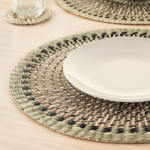 PENNFISK place mat, natural/sedge handmade, 37 cm