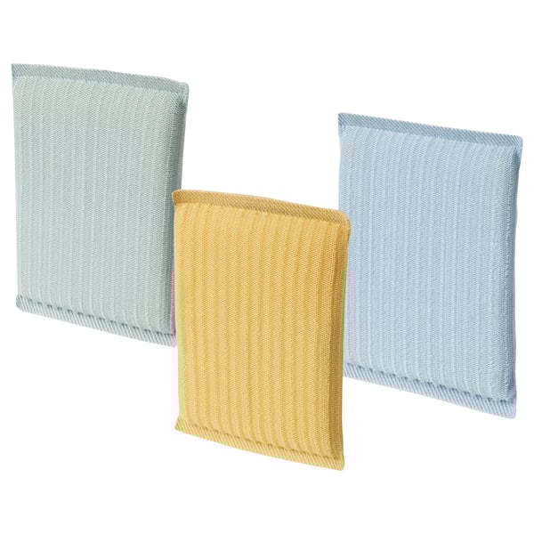 PEPPRIG scrubbing pad, green blue/yellow, 13x8 cm, 3 pack