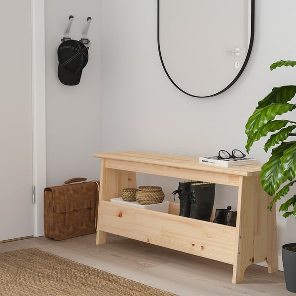 PERJOHAN bench with storage, pine, 100 cm