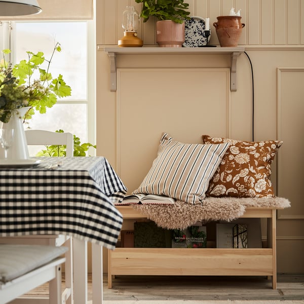 PERJOHAN bench with storage, pine, 100 cm