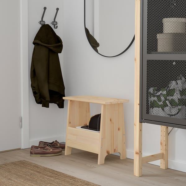 PERJOHAN stool with storage, pine, 49x45x28 cm