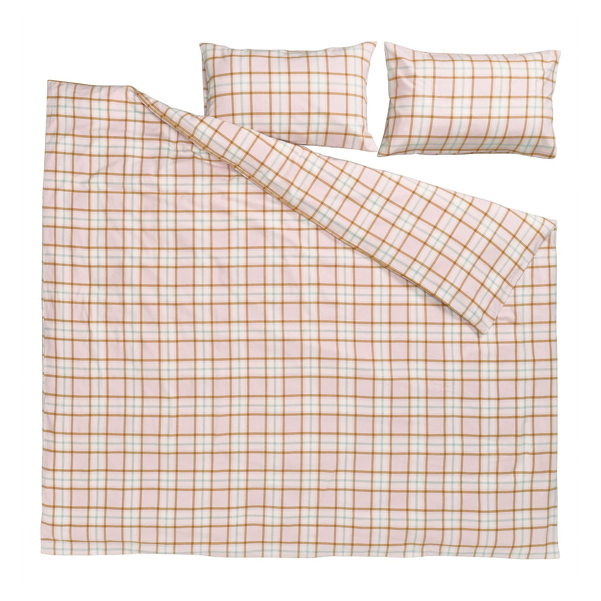 PEROVSKIA duvet cover and 2 pillowcases, pale pink/check, 240x220/50x80 cm